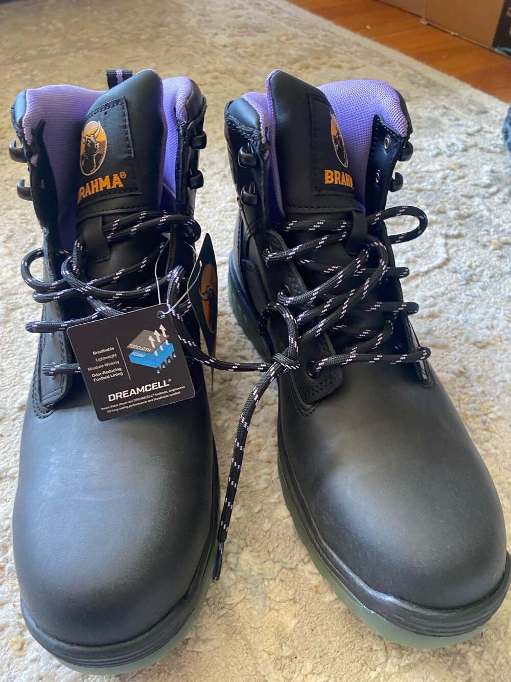 Brahma Combustion 6" Steel Toe Work Boots Women's 9 Black Purple Non slip Safety